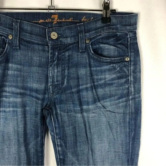 7 For All Mankind Dark Blue Bootcut Y2K Flower Patch Pocket Jeans 27 - Picture 3 of 5